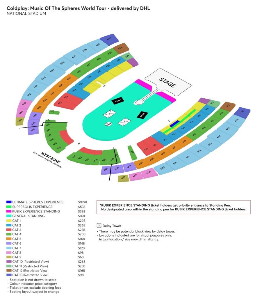 Coldplay World Tour SIngapore 2024 Seating